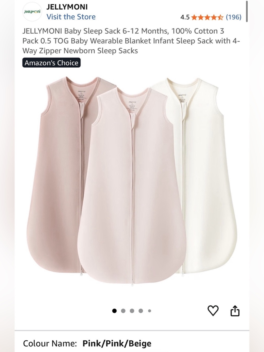 Jellymoni Baby Sleep Sack 3 Pack 0.5 TOG Baby Wearable Blanket Baby Medium 6-12M